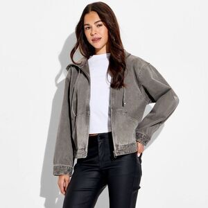wild fable Gray Washed Zip-Up Hooded Jacket